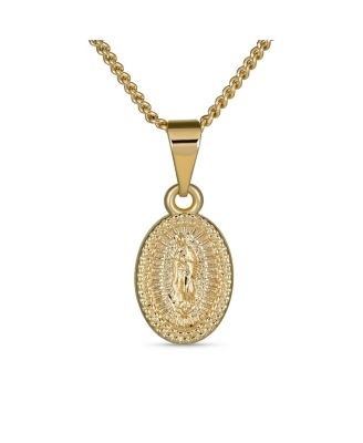 Christian Religious Medal Medallion Jewelry set Oval Our Lady Of Guadalupe Virgin Mary Necklace Dangle Earrings Plated Brass