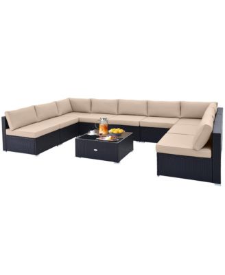 10PCS Rattan Furniture Set Outdoor Wicker Sofa Table Cushioned Seat Patio