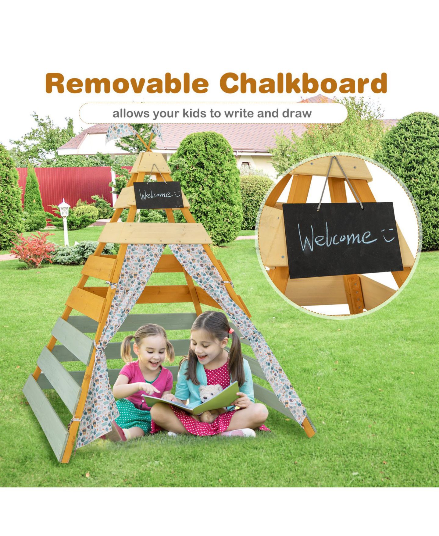 Детская игрушка GOUUN Triangle Hideaway Playhouse with Removable Chalkboard, Ages 3+, цвет: Зелёный — фото 4