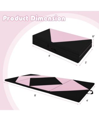 8 Feet PU Leather Folding Gymnastics Mat with Hook and Loop Fasteners-Black & Pink