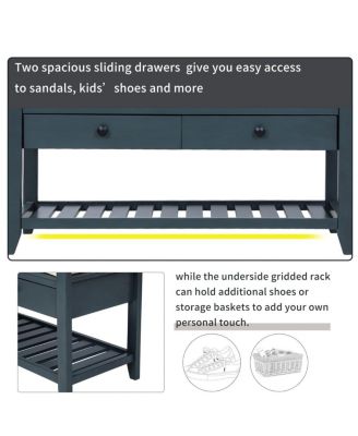 Entryway Storage Bench with Cushion Drawers and Shoe Rack for Organized Seating and Footwear Storage in Small Spaces-The Pop Home