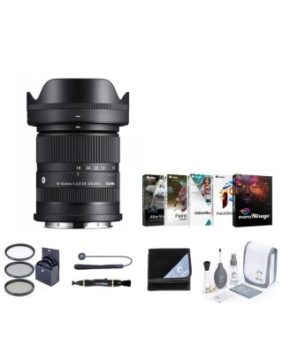 18-50mm f/2.8 DC DN Contemporary Lens for Sony E, Bundle with 55mm Filter Kit, Lens Cleaner, Lens Wrap, Lens Cap Tether, Cleaning Kit, PC