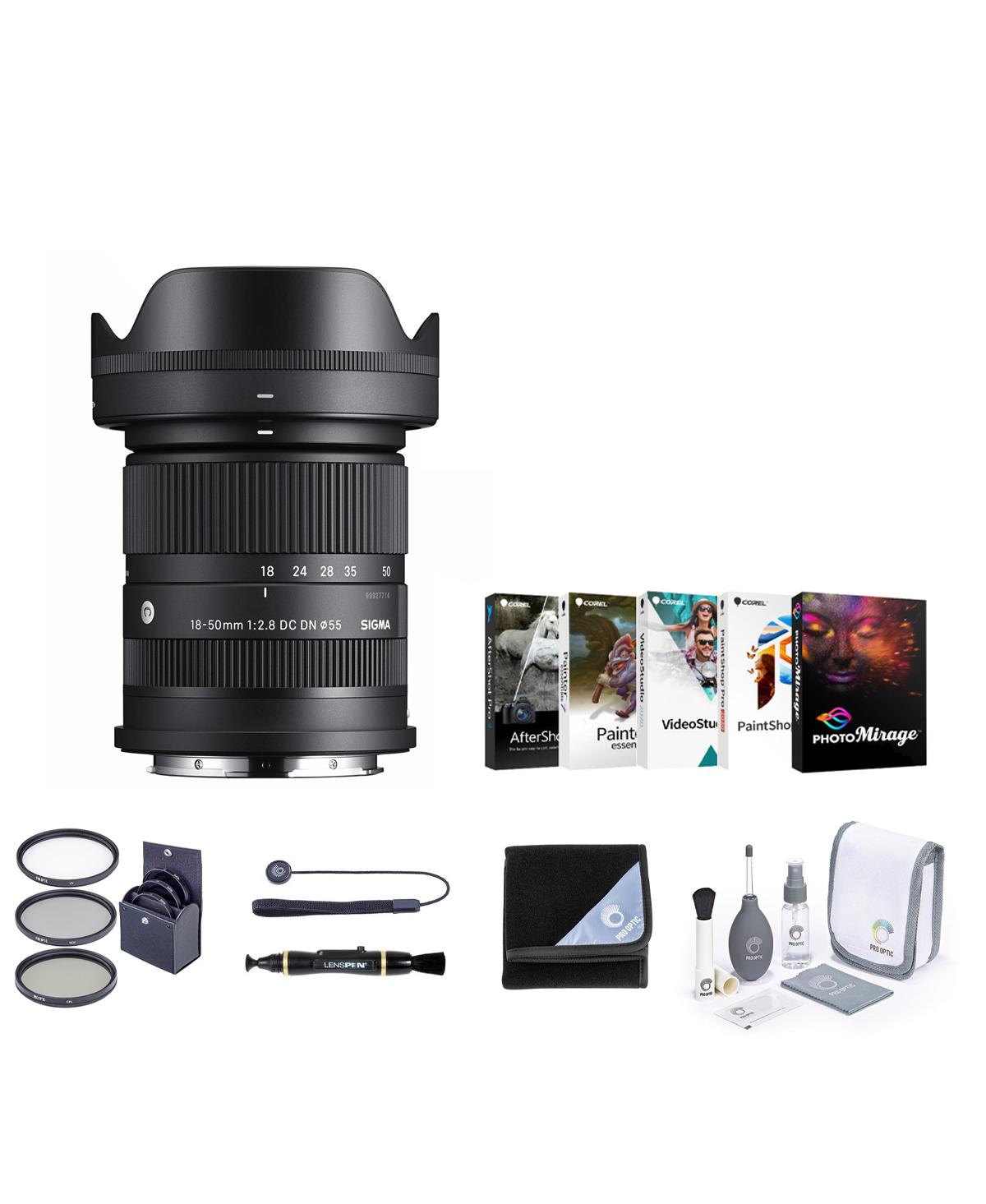 Sigma 18-50mm f/2.8 Dc Dn Contemporary Lens for Sony E, Bundle with 55mm Filter Kit, Lens Cleaner, Lens Wrap, Lens Cap Tether, Cleaning Kit, Pc Softwa