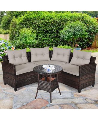 4PCS Outdoor Patio Rattan Furniture Set Cushioned Sofa Table