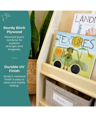 EdQ Book and Bin Display - White: Children's Wooden Bookcase with Shelves and Storage Bins for Kids' Books and Toys