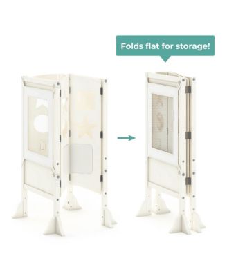 Classic Kitchen Helper Kids' Step Stool - Ivory: Folding, Adjustable Wooden Toddler Tower - Children's Learning Furniture