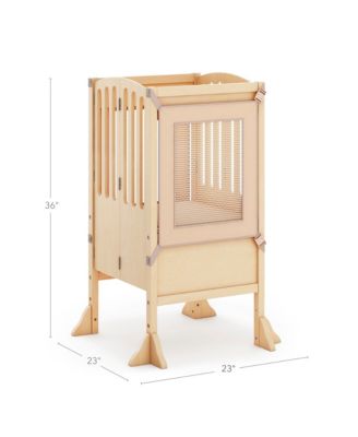 Contemporary Kitchen Helper Step Stool - Walnut: Kids' Adjustable, Foldable Wooden Learning Toddler Tower with Non-Slip Mat