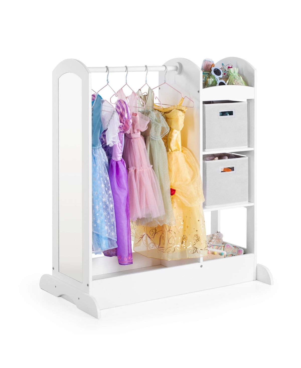 Guidecraft See and Store Dress Up Center - White: Kids' Pretend Play Clothes and Costume Armoire with Clothing Rack Storage and Mirror