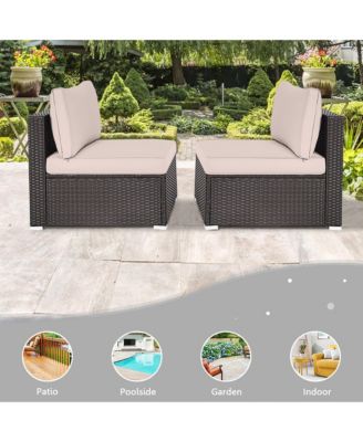 2PCS Patio Sectional Armless Sofas Outdoor Rattan Furniture Set w/ Cushions