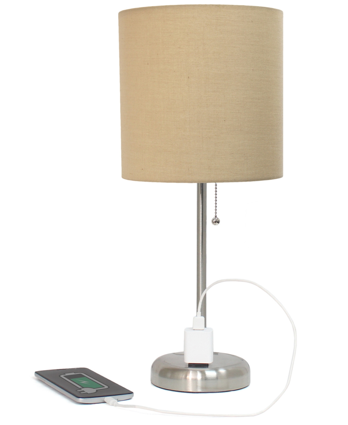 Creekwood Home 19.5" Metal Oslo Contemporary Bedside Duo Table Lamp Set In Brushed Steel,tan Shade
