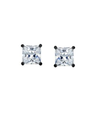 Classic Set of 2 Multi Color Square CZ Cubic Zirconia Stud Earrings Silver Black Plated Screwback Posts 5MM