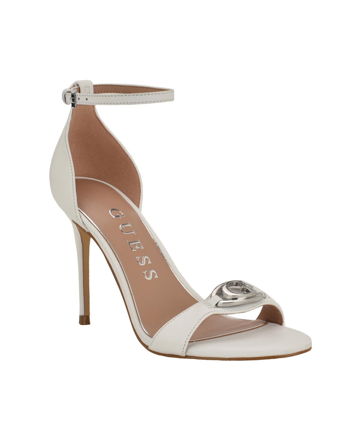Women's Kabrina G Logo Ankle Strap Stiletto Sandals - White Leather