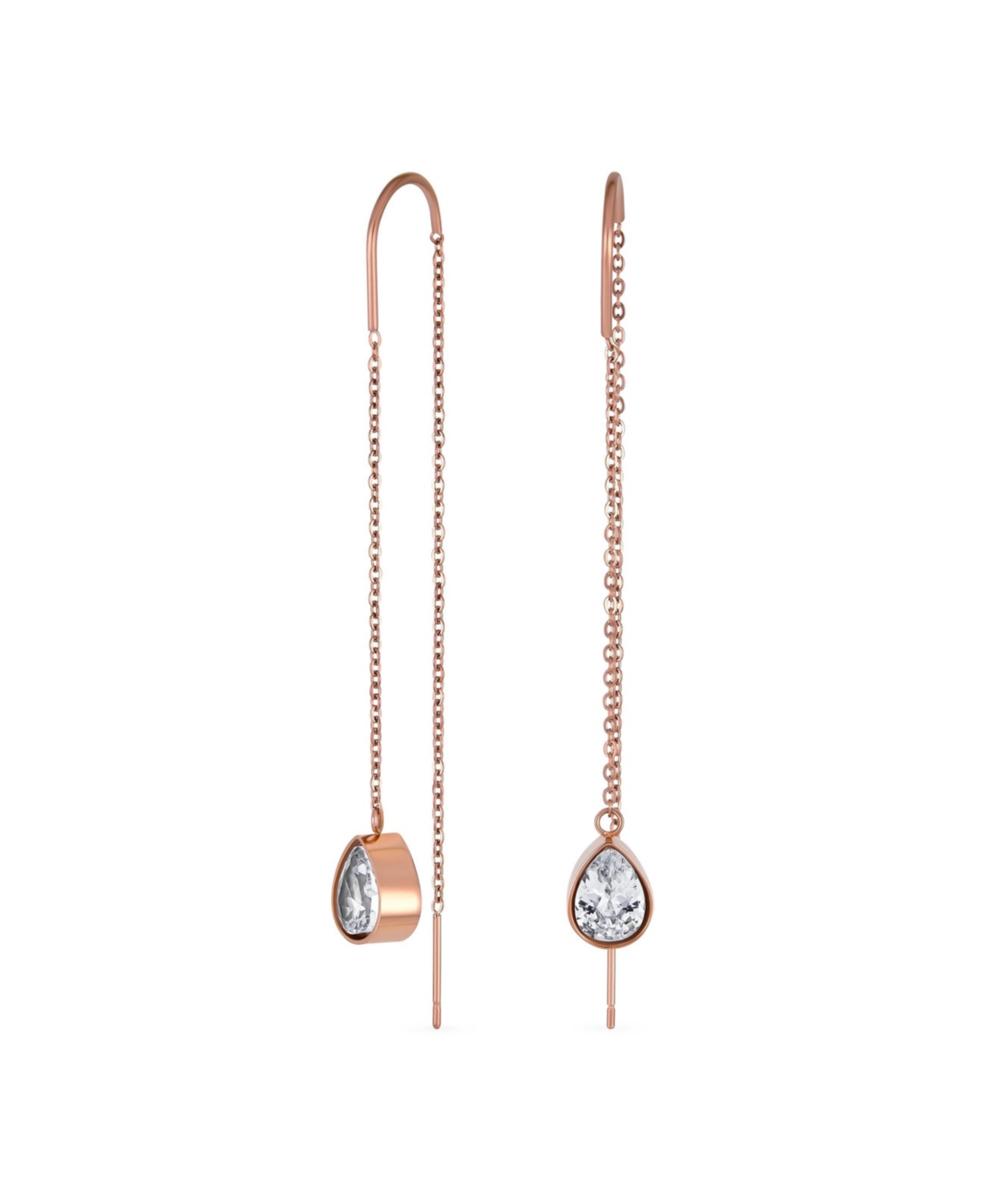 Set of 2 Geometric Minimalist Dangle Chandelier Earrings with Cz Teardrop Rose Gold Plated - Rose