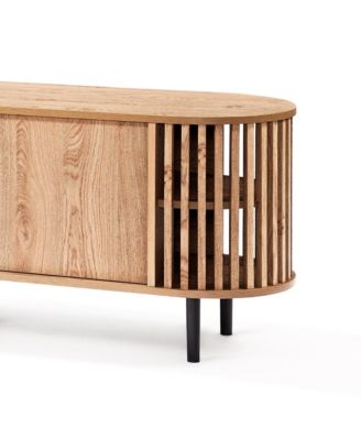 Light Oak Finish Engineered Wood 2-Door and Open Storage 71-Inch Wide TV Console