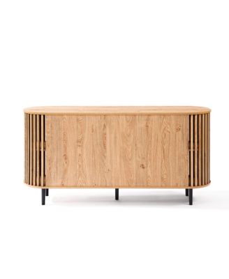 Light Oak Finish Engineered Wood 2-Door 58-Inch Wide Buffet Cabinet