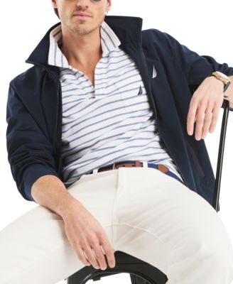 Men's Classic-Fit Stripe Seersucker Johnny Collar Pocket Polo Shirt