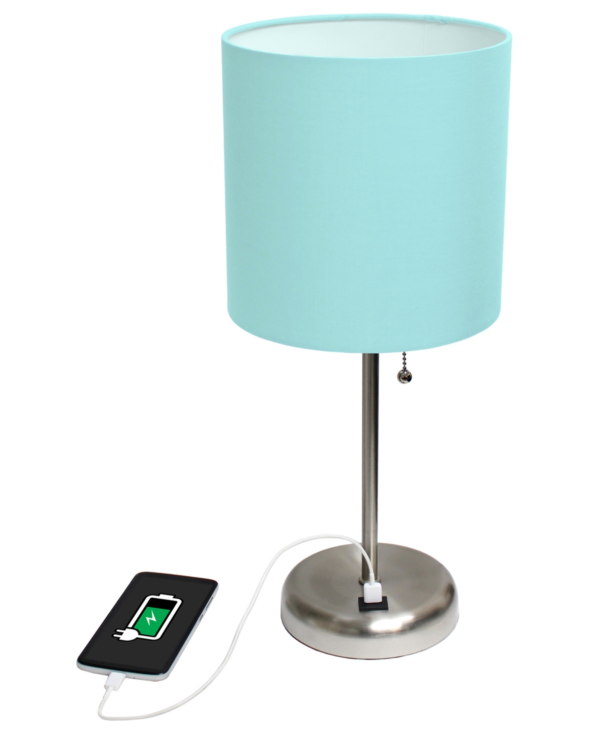 Creekwood Home 19.5" Metal Oslo Contemporary Bedside Duo Table Lamp Set In Brushed Steel,aqua Shade