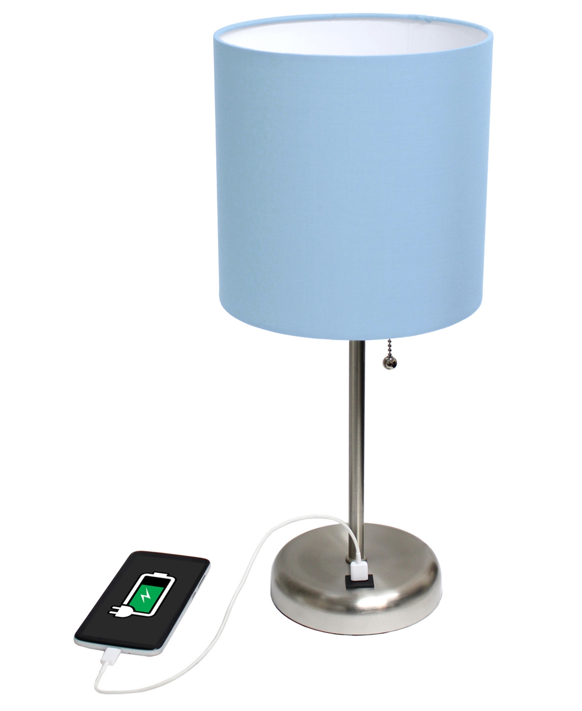 Creekwood Home 19.5" Metal Oslo Contemporary Bedside Duo Table Lamp Set In Brushed Stee,blue Shade