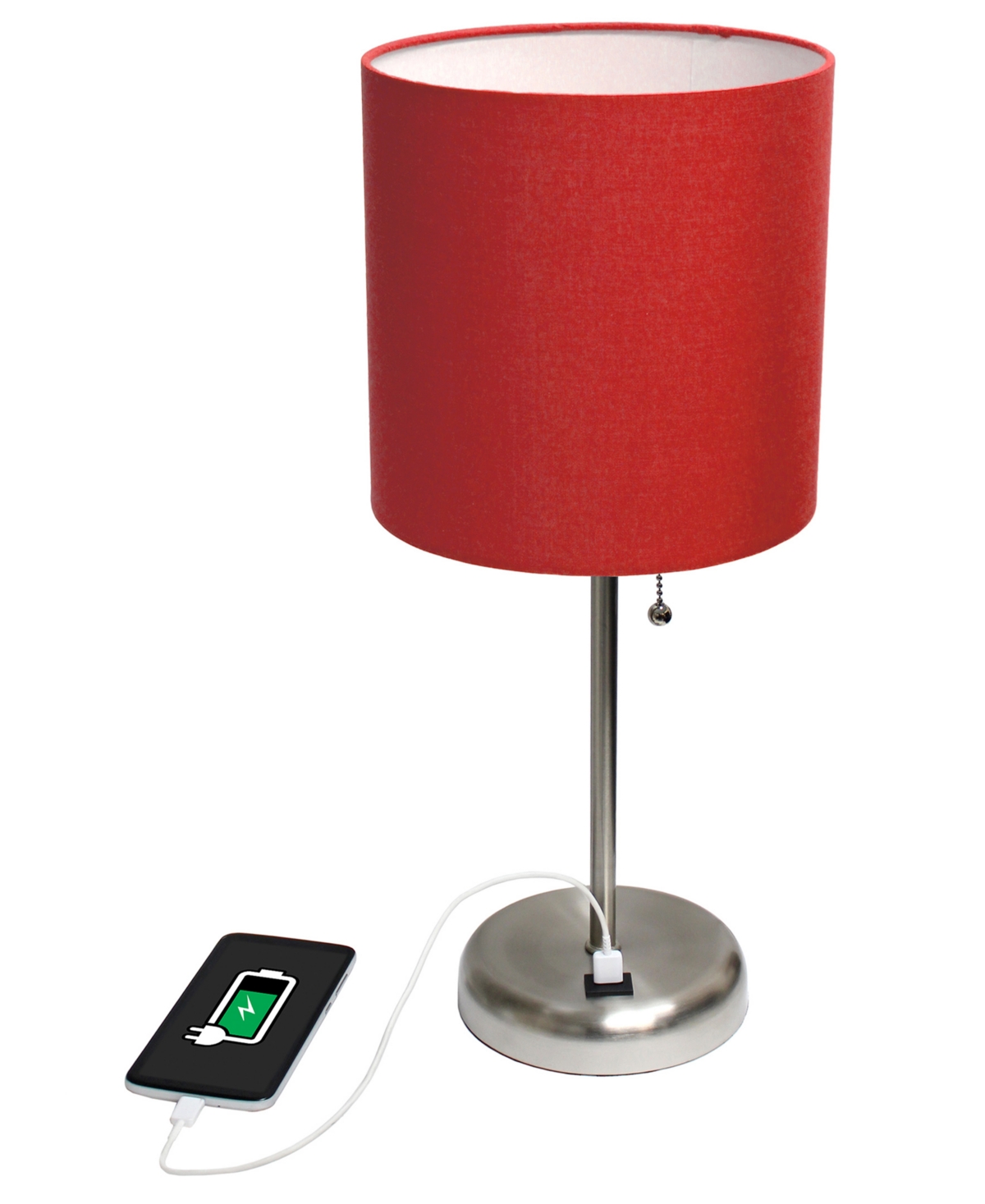 Creekwood Home 19.5" Metal Oslo Contemporary Bedside Duo Table Lamp Set In Brushed Steel,red Shade
