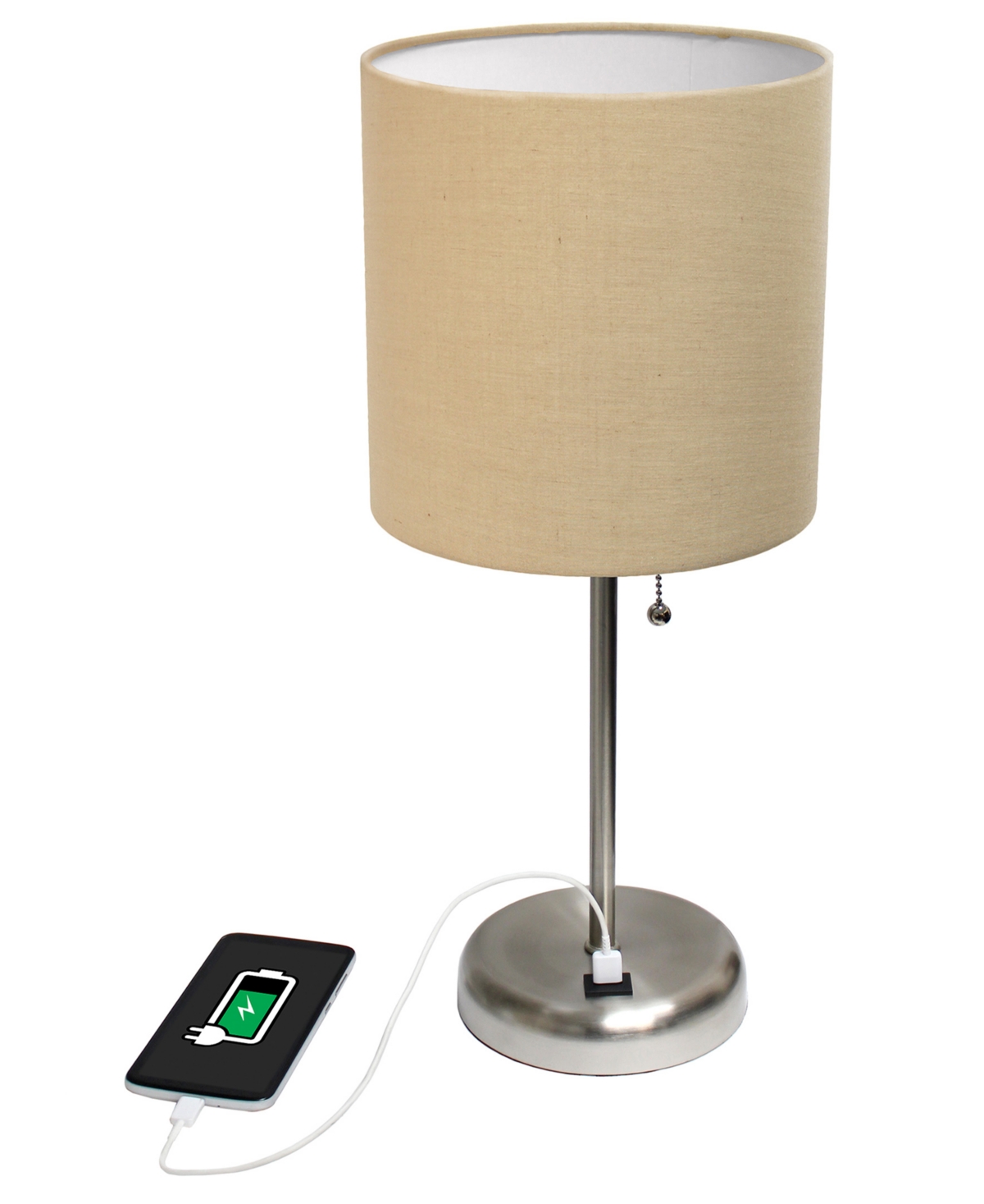 Creekwood Home 19.5" Metal Oslo Contemporary Bedside Duo Table Lamp Set In Brushed Steel,tan Shade