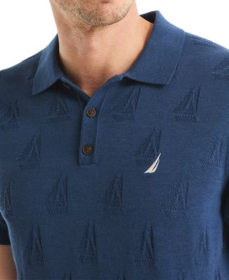 Men's Sailboat Textured Sweater Polo Shirt