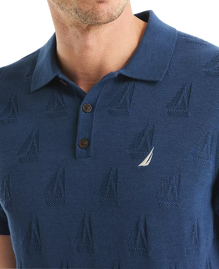 Men's Sailboat Textured Sweater Polo Shirt - thumbnail 3