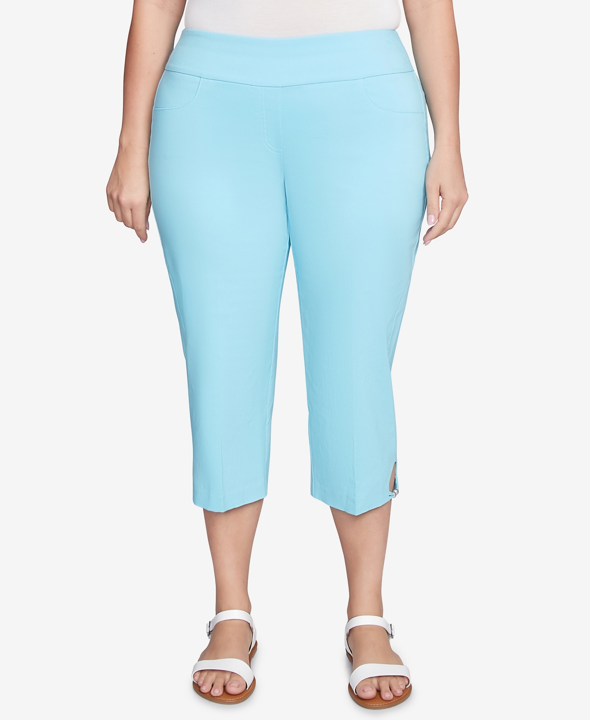 Plus Size Solid Pull On Capri Pants - Ocean Blue Multi