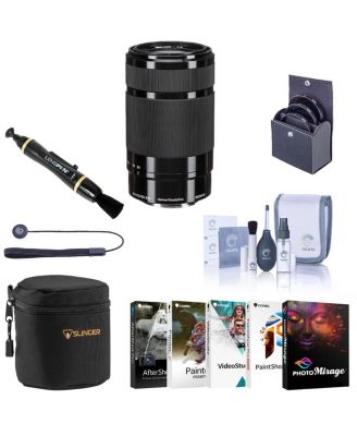 E 55-210mm f/4.5-6.3 OSS Lens for Sony E, Black, Bundle with 49mm Filter Kit, Lens Case, Lens Cleaner, Cleaning Kit, Lens Cap Tether, PC Software