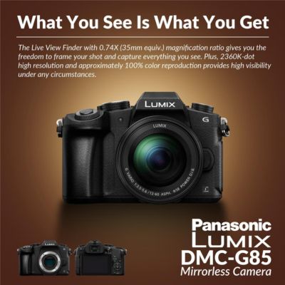 LUMIX DMC-G85 Mirrorless Camera w/12-60mm f/3.5-5.6 Lens Bundle with Lens, Memory Card, Bag, Microphone, Tripod, 2x Battery, Charger