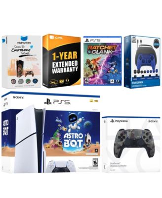 PlayStation 5 Slim Disc Astro Bot, Rachet and Clank Bundle with Extra Controller, Pro Gamer Kit, MightySkins Code and 1 Year Extended Warranty