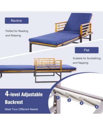 2PCS Patio Cushioned Chaise Lounge Chair Adjustable Reclining Lounger