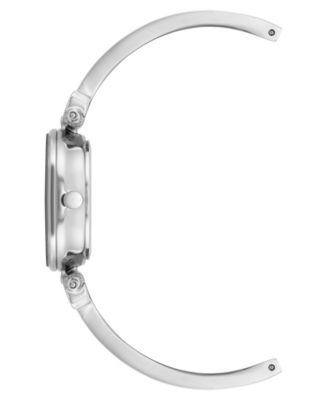 Women's Quartz Sleek Blush Enamel and Silver-Tone Metal Alloy Bangle Watch, 28mm