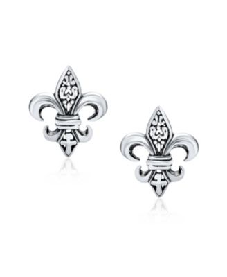 Set of 2 Fleur De Lis Stud Earrings in Sterling Silver