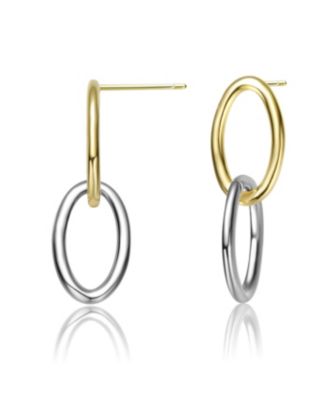 Sophisticated Two Tone 14K Gold Plated and White Gold Plated Oval Drop Earrings