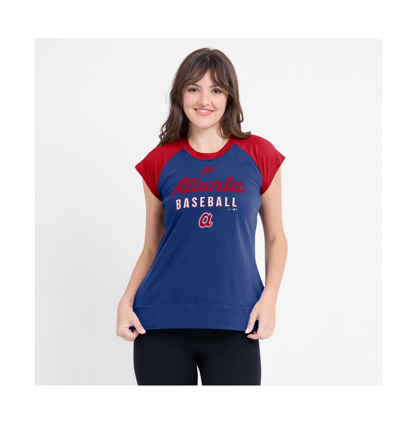 Женская футболка Nike Royal/Red Atlanta Braves Cooperstown Collection Raglan Performance — фото 4