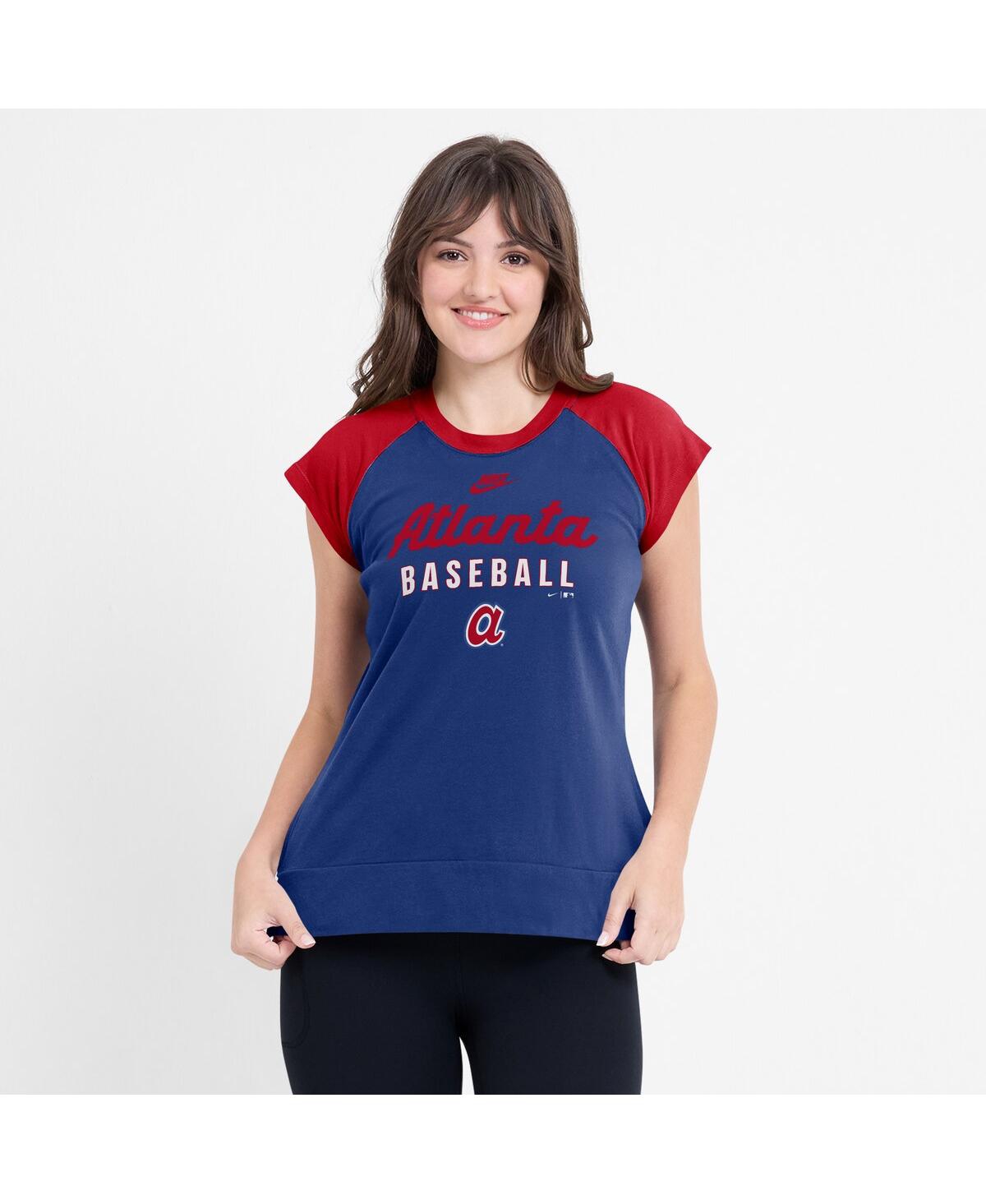 Nike Women's Royal/red Atlanta Braves Cooperstown Collection Raglan Performance T-shirt In Royal,red