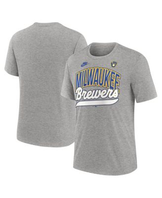 Nike - Men's Heather Gray Milwaukee Brewers Cooperstown Collection Retro Tri-Blend T-Shirt