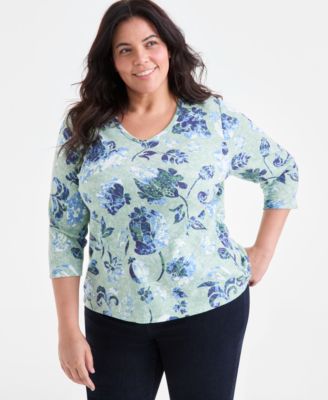 Style & Co - Plus Size Jungle Floral 3/4-Sleeve Top