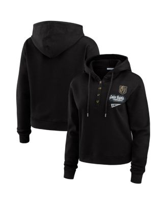 WEAR by Erin Andrews - Women's Black Vegas Golden Knights Waffle-Knit Pullover Hoodie