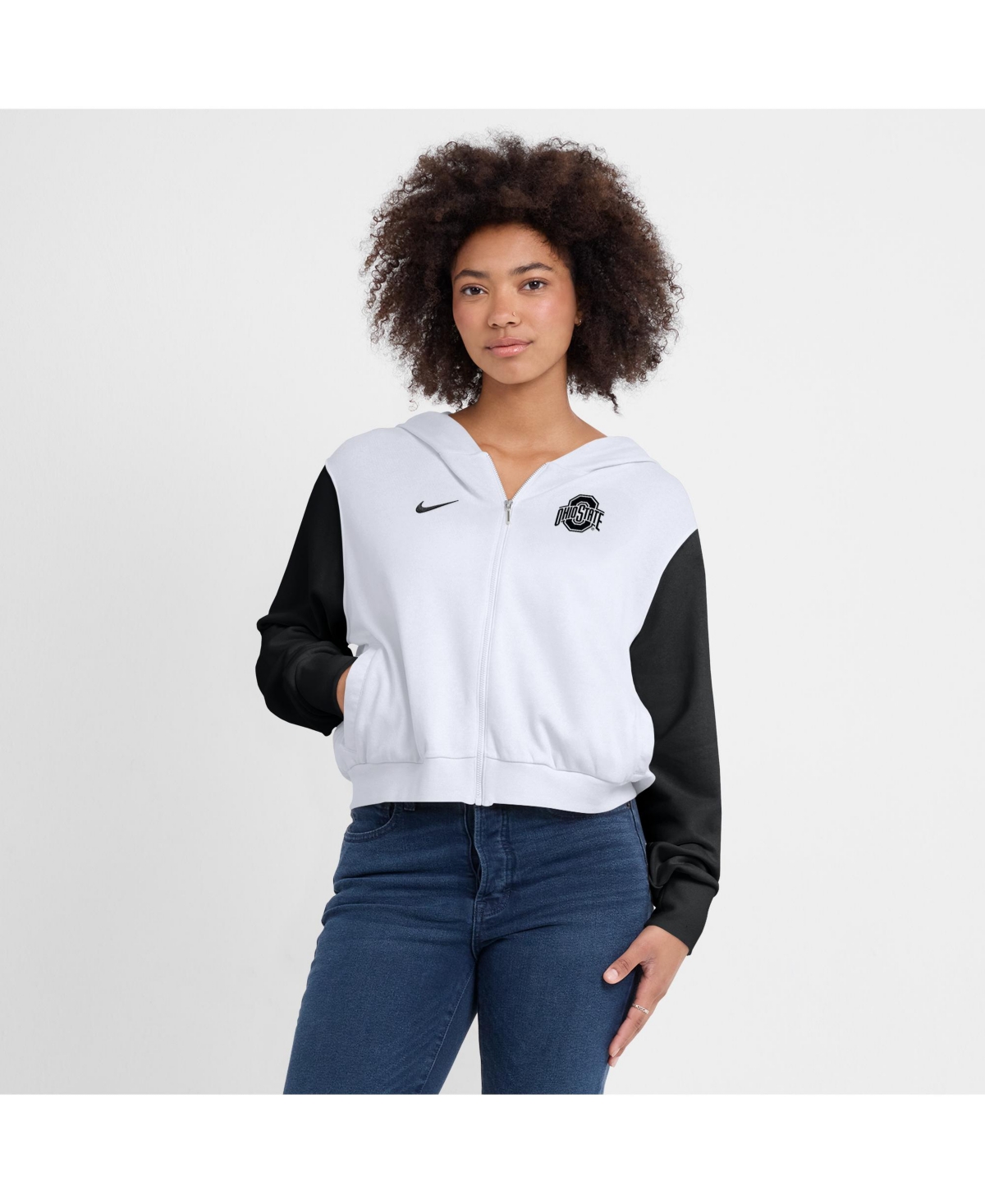 Nike White Ohio State Buckeyes Cropped Beyond Capability Color-block Script Full-zip Hoodie In Multi