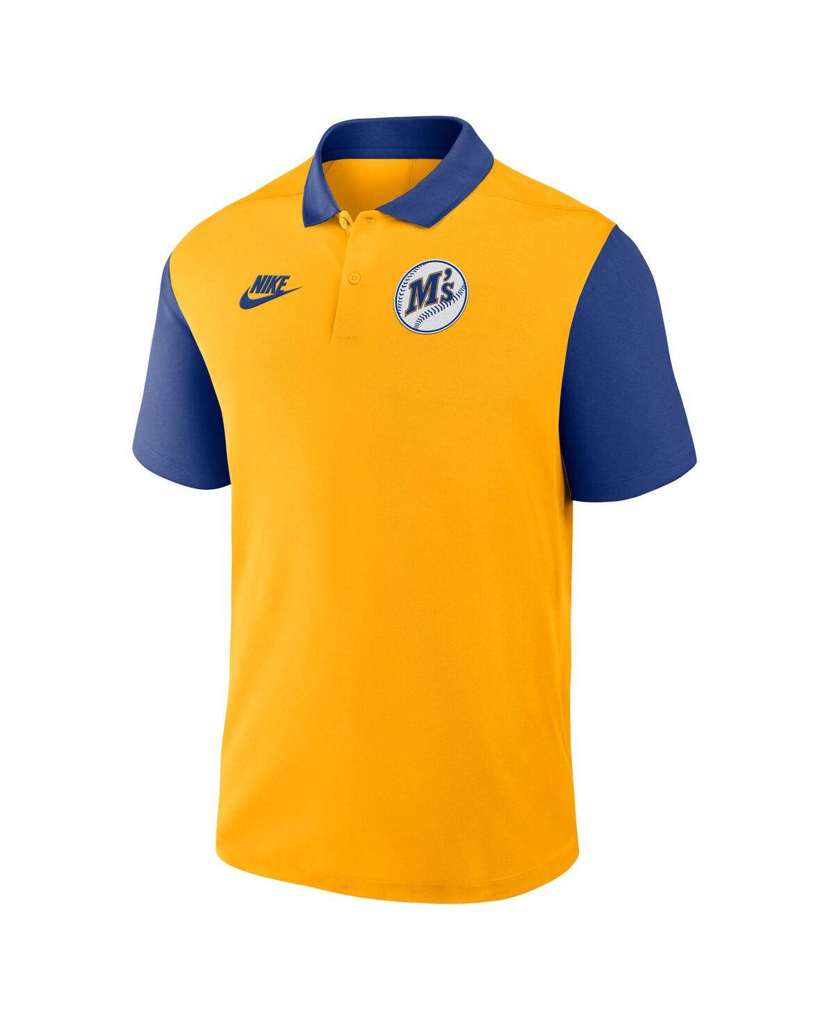 Nike Men's Gold/royal Seattle Mariners Cooperstown Collection Color-block Victory Performance Polo Shirt In Yellow