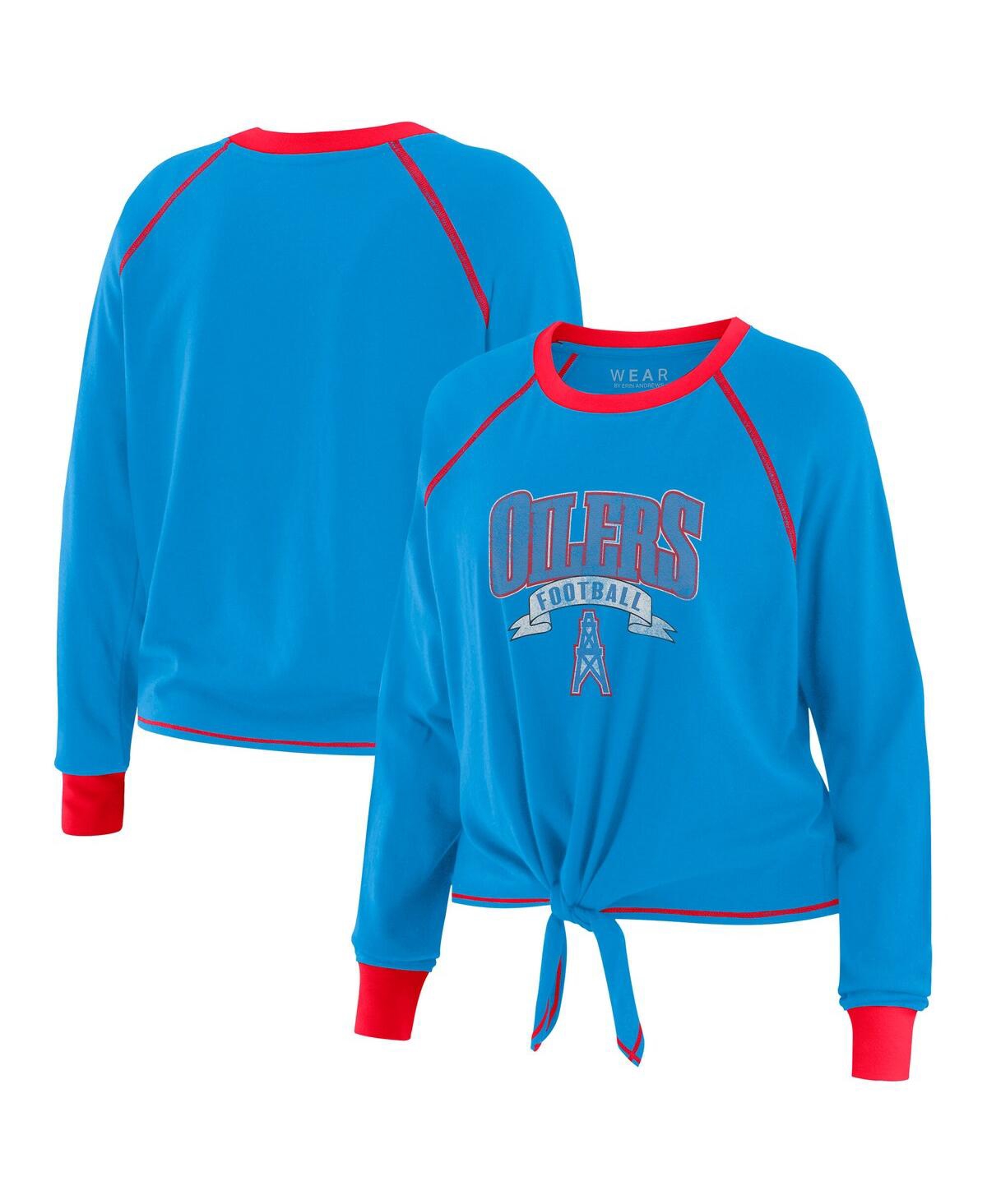 Women's Light Blue/Red Houston Oilers Tie-Front Long Sleeve Top - Light Blue, Red