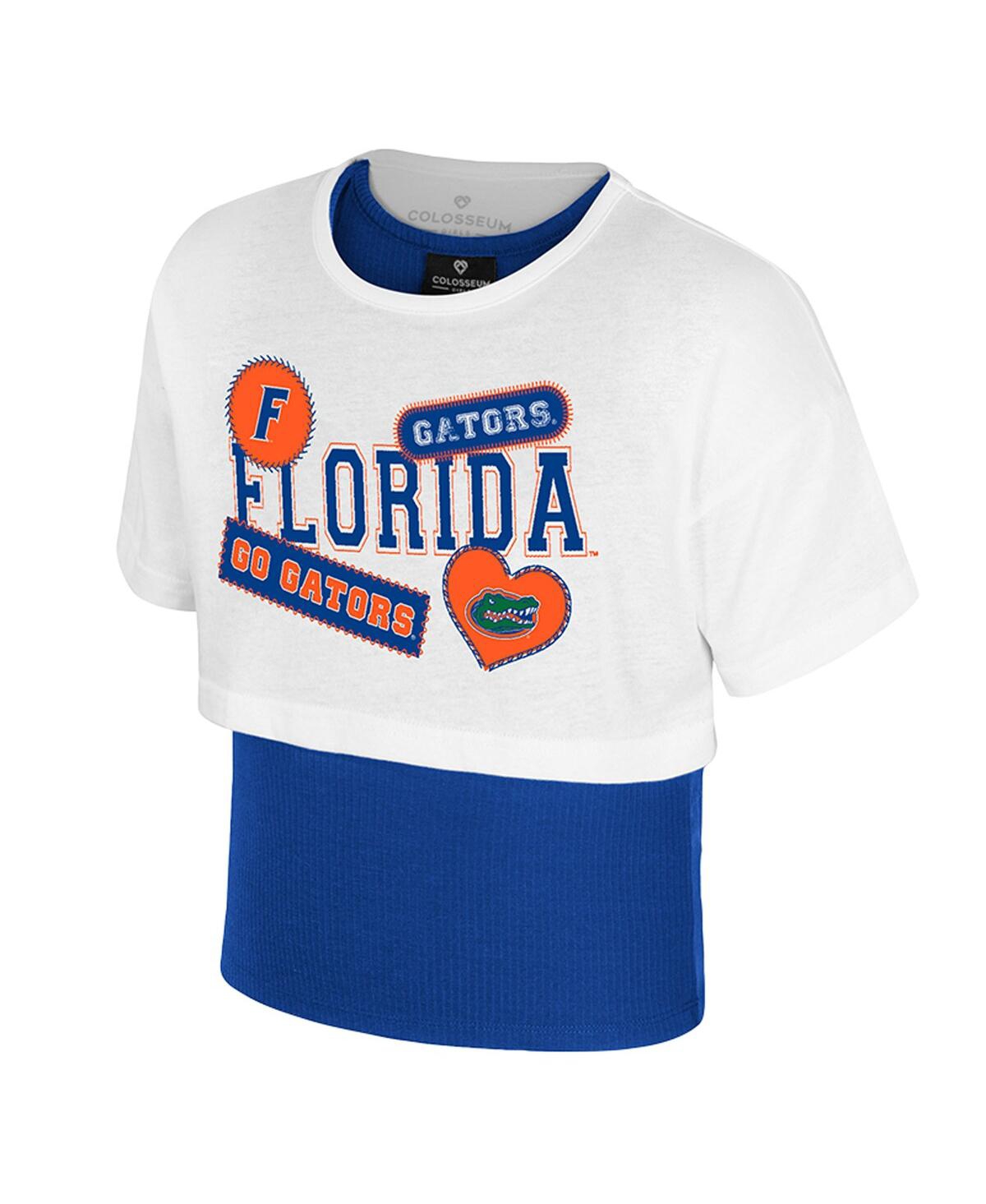 Colosseum Girl's Big Boys And Girls White Florida Gators Gale Cropped 2fer Top In White
