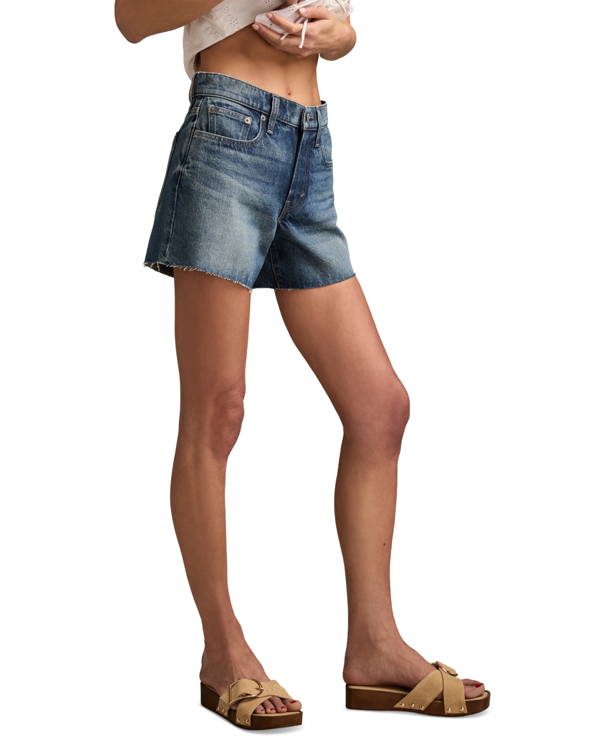 LUCKY BRAND WOMEN'S 90S HIGH-RISE DENIM MIDI SHORTS 