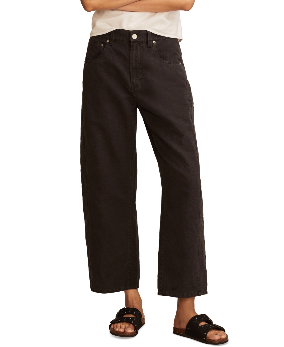 LUCKY BRAND WOMEN'S LINEN HIGH-RISE BARREL-LEG PANTS 