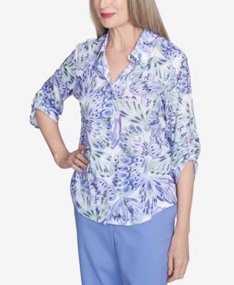 Petite Santa Fe Abstract Butterfly Button Front Top