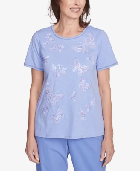 Petite Santa Fe Butterfly Embroidered Tee - Iris