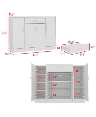 Single-drawer 4-door shoe cabinet, white multi-functional shoe rack, movable shelves