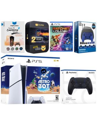 PlayStation 5 Slim Disc Astro Bot, Rachet and Clank Bundle with Extra Sterling Silver Controller, Pro Gamer Starter Kit, MightySkins Code and 2 Y