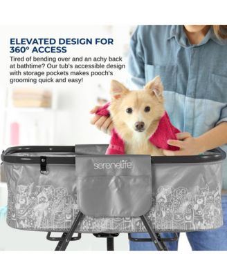 Portable Dog Bath Tub with Drain System & Leash Restraint, Gray/Black